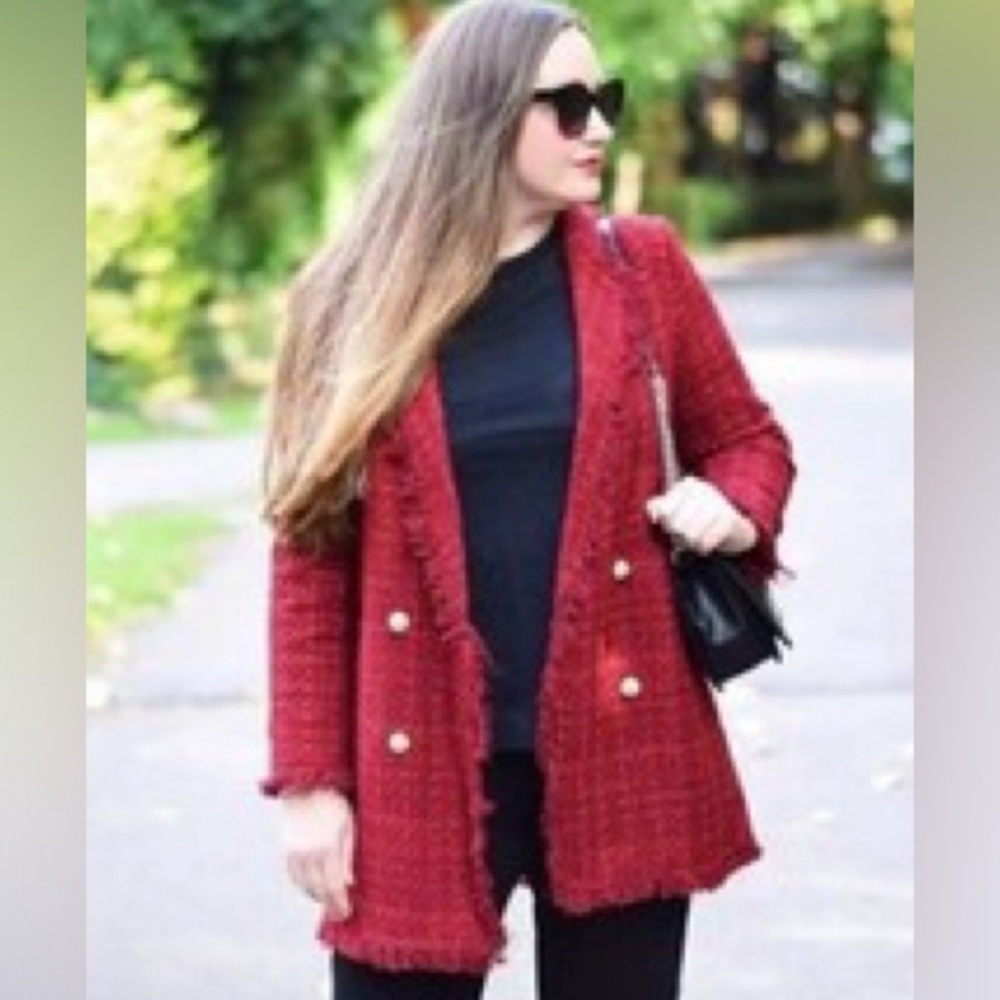 Zara Bloggers Favorite! Red Tweed Women's Jacket - Picture 9 of 9